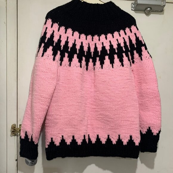 HANDMADE CHUNKY KNIT FAIR ISLE WOOL SWEATERS SIZE L - Picture 5 of 6